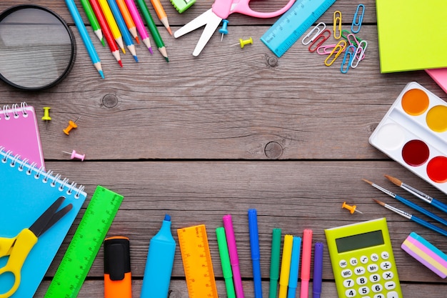 Premium Photo | Back to school concept on grey wooden background