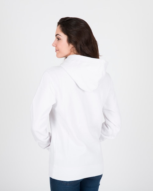 Back view of woman wearing white hoodie Photo | Free Download