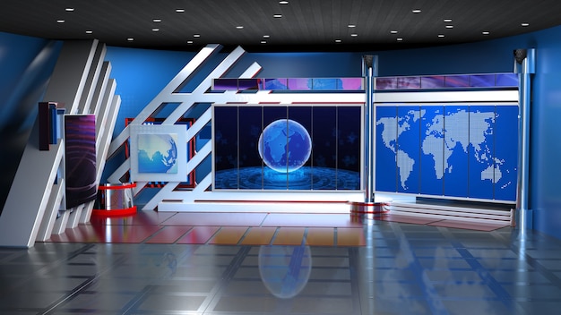 Premium Photo | Backdrop for tv shows tv on wall3d virtual news studio ...