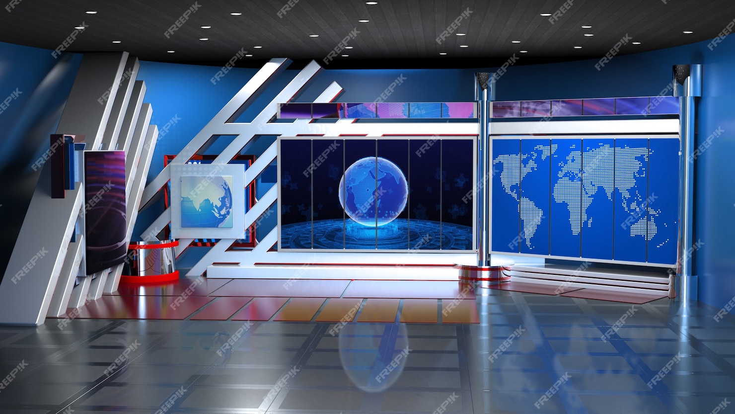 Premium Photo | Backdrop for tv shows tv on wall3d virtual news studio ...