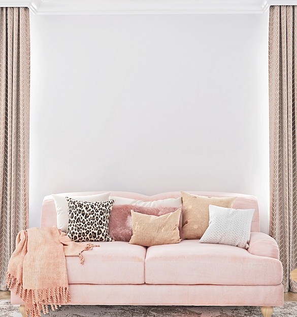 Premium Photo | Background interior with pink sofa