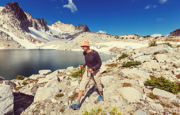 Premium Photo | Backpacker in the summer mountains