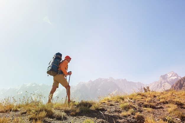 Premium Photo | Backpacker in the summer mountains