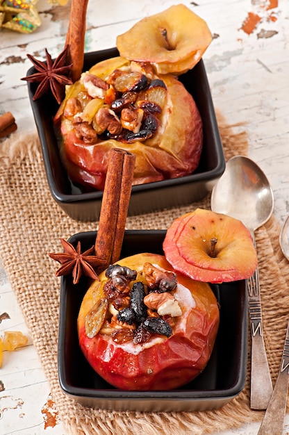 Free Photo | Baked apples with raisins, nuts and honey