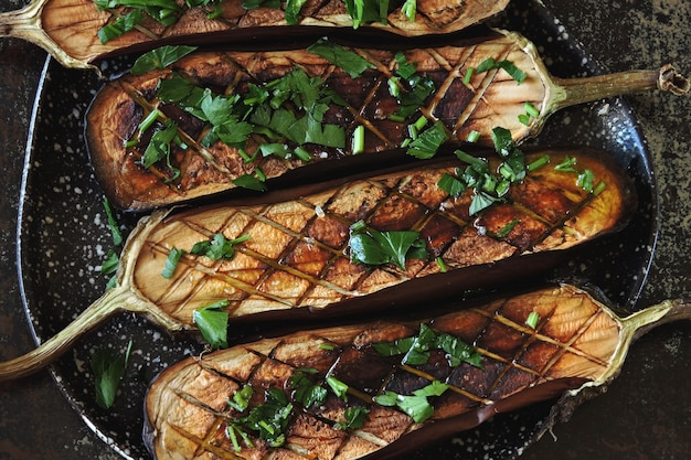 Premium Photo Baked Eggplant With Garlic And Herbs