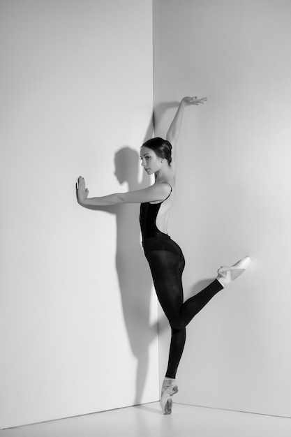 Free Photo | Ballerina in black outfit posing on pointe shoes