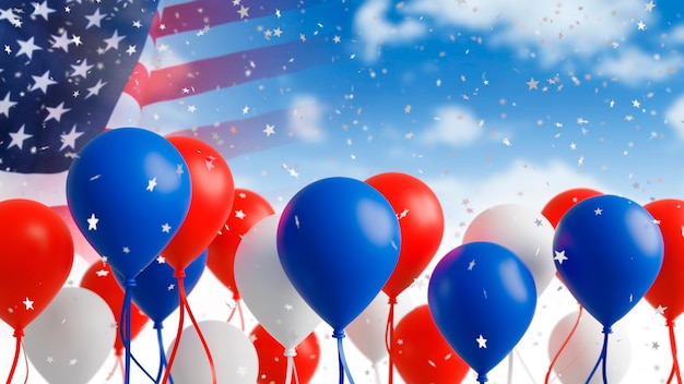 Premium Photo | Balloons with usa flag on sky background 3d render