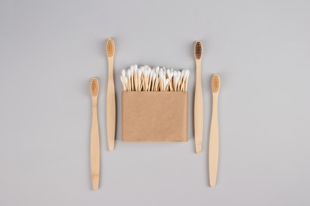 Download Premium Photo Bamboo Toothbrushes And Cotton Buds In Paper Box