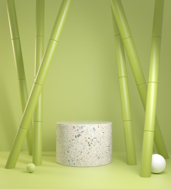 Premium Photo Bamboo Tree Concept With Minimal Modern Podium 3d Render