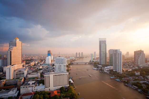 Bangkok Skyline Sunset Premium Photo