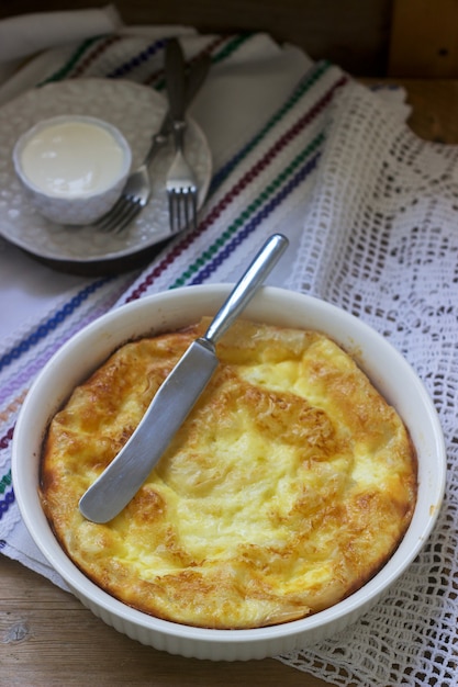 Premium Photo Banitsa A Traditional Bulgarian Or Balkan Filo Pastry Pie Stuffed With Feta Cheese