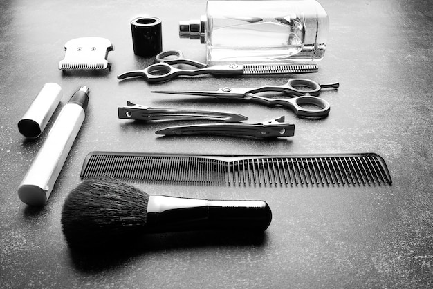 Premium Photo | Barber stuff on grey