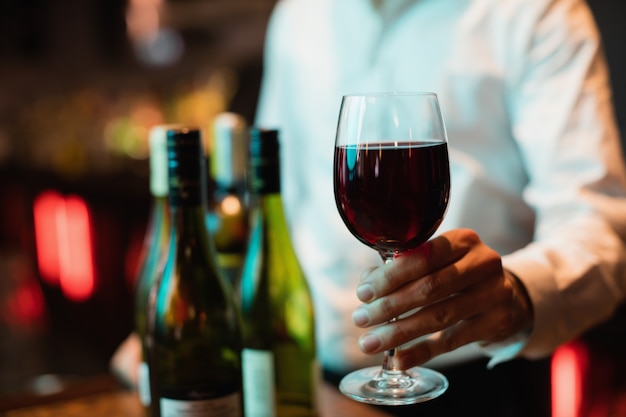 Bartender holding glass of red wine Free Photo