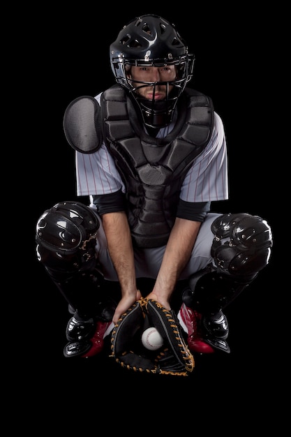 Premium Photo Baseball Player Catcher Catching A Wild Pitch Studio Shot