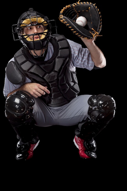 Premium Photo Baseball Player Catcher Catching A Wild Pitch Studio Shot