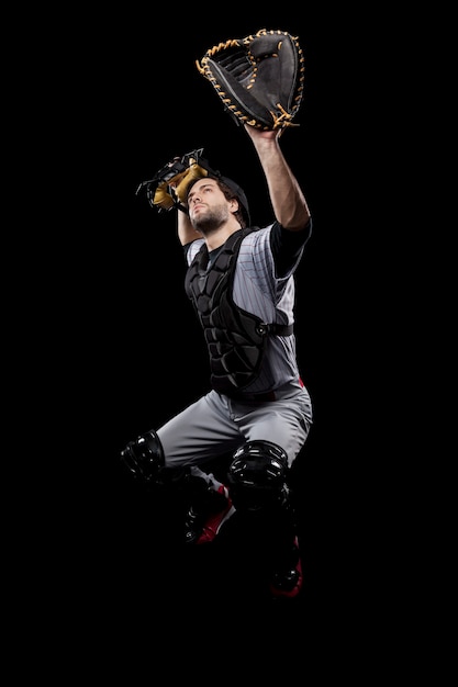 Premium Photo Baseball Player Catcher Catching A Wild Pitch Studio Shot