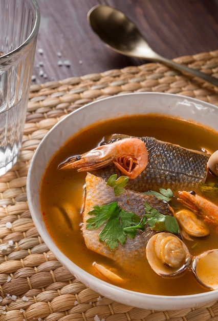 Premium Photo | Bass fish soup assortment