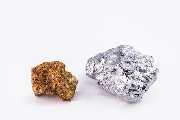 Premium Photo Bauxite Ore And Aluminum Stone Together On Isolated White Surface Industrial Use Ore