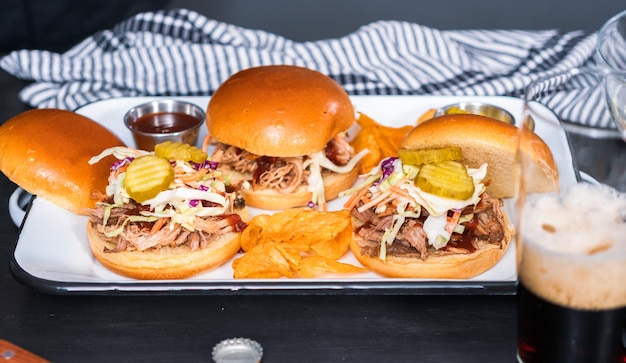 Premium Photo Bbq Pulled Pork Sandwich With Coleslaw On Brioche Buns