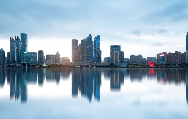 Premium Photo | Beach and beautiful city skyline at night, qingdao, china