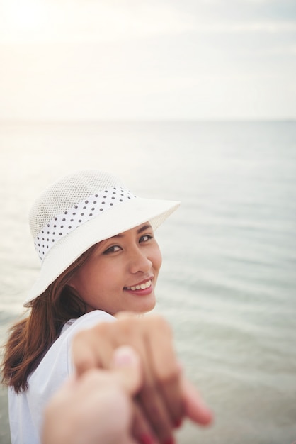 Beach Woman Holding Hand H