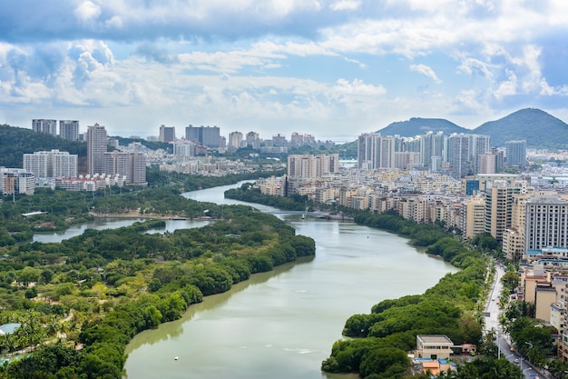 Premium Photo | Beautiful aerial panoramic view of the city of sanya ...