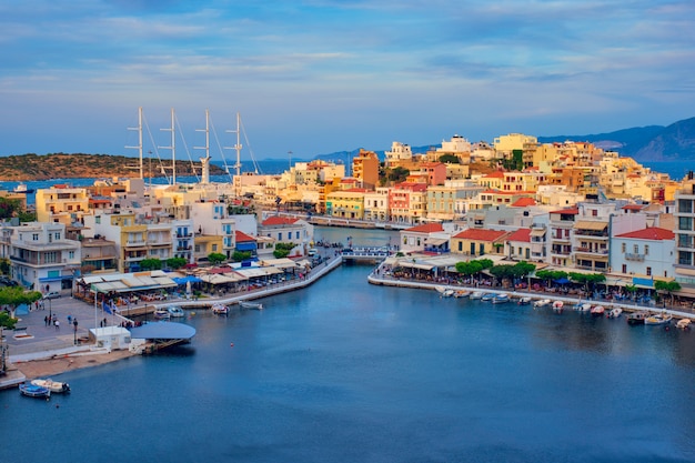 Premium Photo | Beautiful agios nikolaos town on lake voulismeni on ...