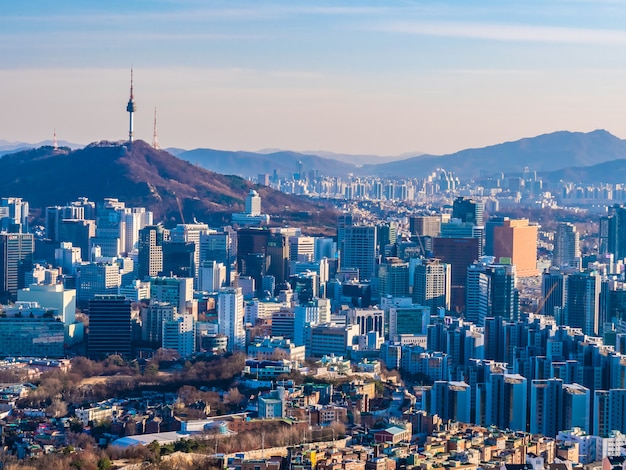 Free Photo | Beautiful architecture building cityscape in seoul city