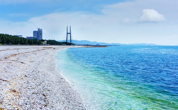 Premium Photo | Beautiful artificial marble beach along the shoreline ...