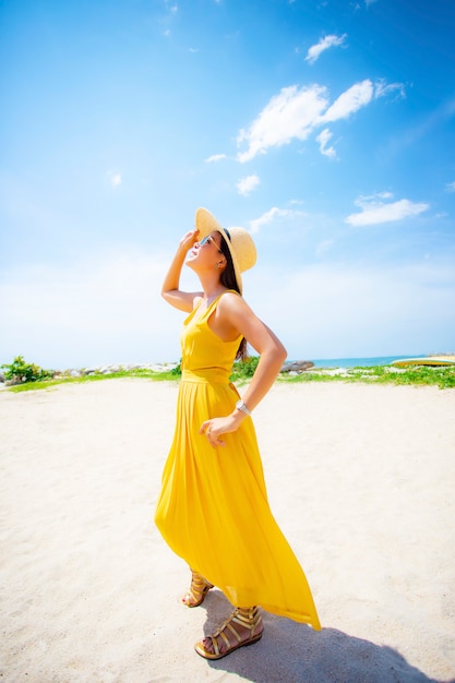 yellow dress beach