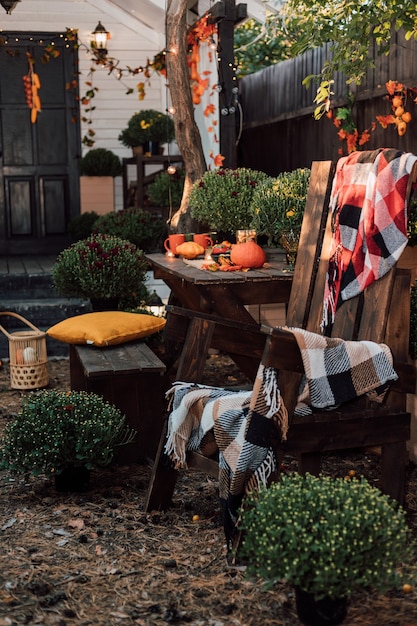 Premium Photo | Beautiful autumn courtyard near the house with a veranda