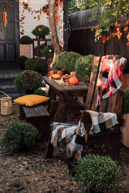 Premium Photo | Beautiful autumn courtyard near the house with a veranda