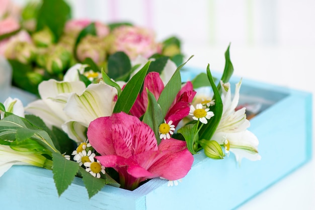 Beautiful Bouquet Of Flowers Decorated, Small Wooden Boxes For Flower Arrangements