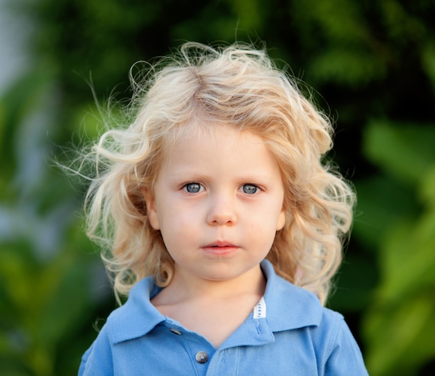 Beautiful Boy Three Year Old With Long Blond Hair Photo Premium