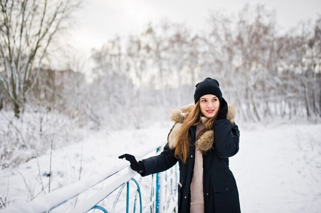 Premium Photo | Beautiful brunette girl in winter warm clothing. model ...