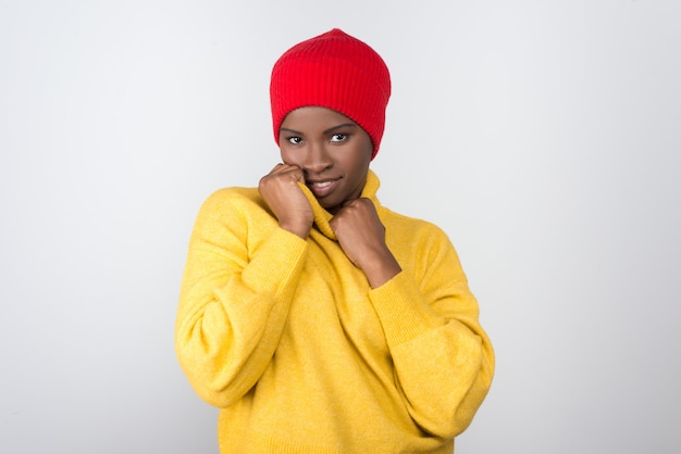 Free Photo | Beautiful cheerful african american woman looking at camera