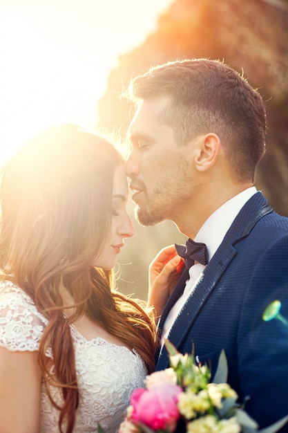 Beautiful Couple In Love Kissing In Close Up Wedding