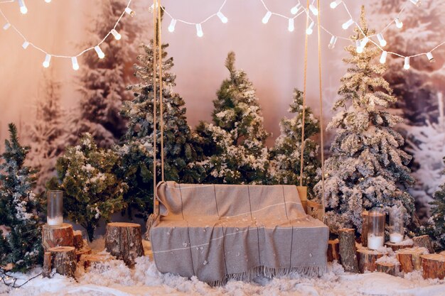 Premium Photo | Beautiful cozy christmas interior with snow-covered ...
