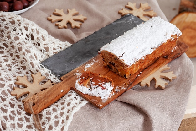 Premium Photo Beautiful Delicious Homemade Christmas Dried Fruit Cake On Wooden Board With