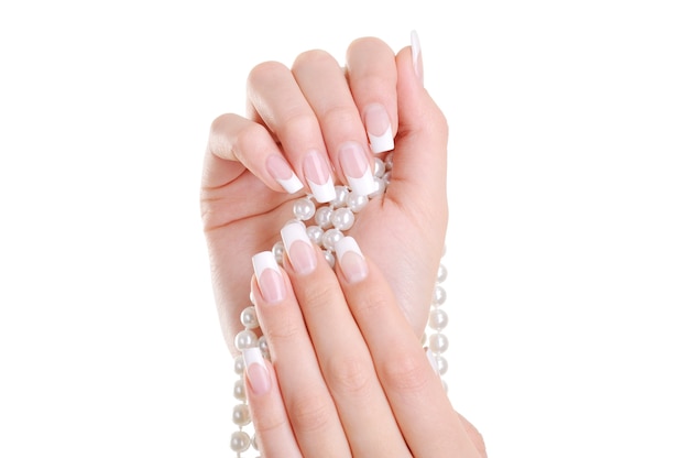 Free Photo Beautiful Elegant Female Hand With Beauty French Manicure Over