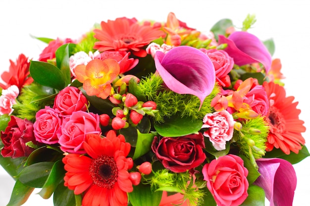 Premium Photo Beautiful Flower Basket On A Table Beautiful Bouquet Of Colorful Flowers