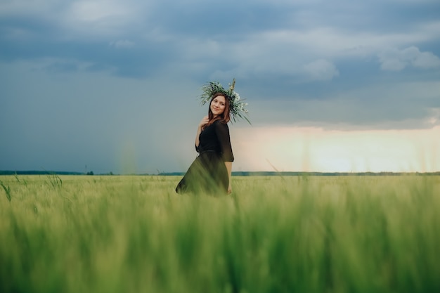 Premium Photo | Beautiful girl dancing field nature grass spring
