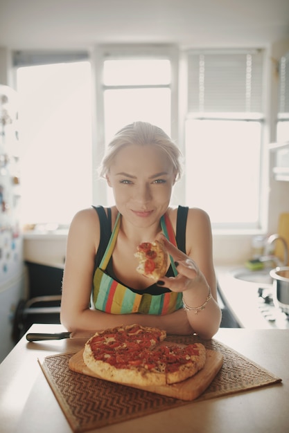 Beautiful Girl Eating Tasty Piz
