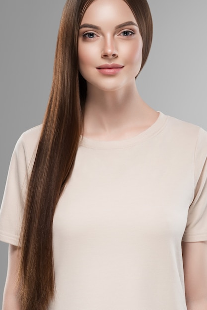 Premium Photo Beautiful Hair Women Brunette Long Smooth Hair Beauty Hairstyle Female Portrait