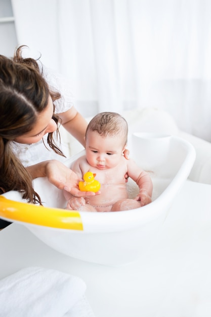 giving an infant a bath