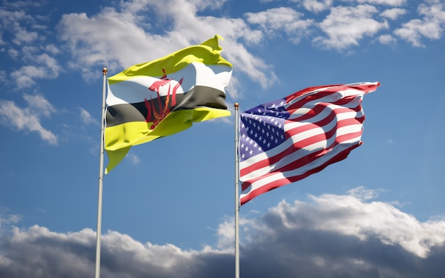 Premium Photo | Beautiful national state flags of usa and brunei together