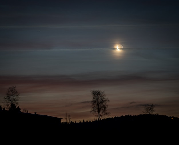 Premium Photo | Beautiful night landscape with moon on sky