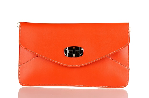 Premium Photo | Beautiful orange leather woman bag isolated on white