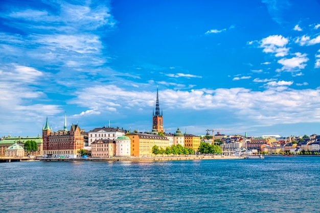 Beautiful panoramic view of stockholm old town gamla stan. summer sunny ...