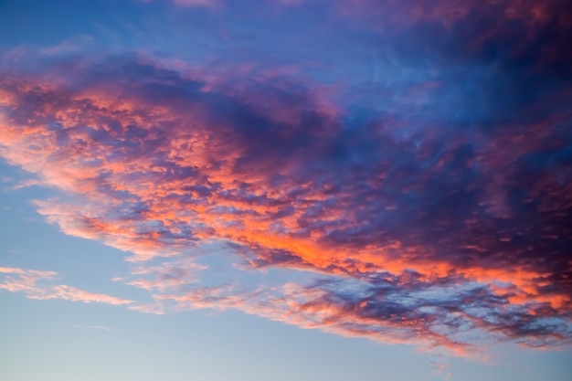 空に美しいピンクの夕日 太陽の下で紫色の雲 セレクティブフォーカス プレミアム写真